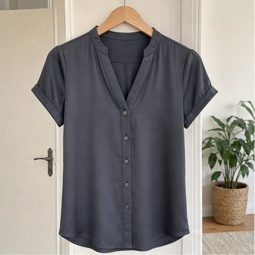 Charcoal Tie Neck Blouse